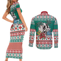 Hawaiian Skull Surfs Couples Matching Short Sleeve Bodycon Dress and Long Sleeve Button Shirt Mele Kalikimaka Palaka Quilt Pattern LT9 - Polynesian Pride