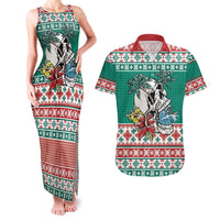 Hawaiian Skull Surfs Couples Matching Tank Maxi Dress and Hawaiian Shirt Mele Kalikimaka Palaka Quilt Pattern LT9 Green - Polynesian Pride