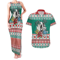Hawaiian Skull Surfs Couples Matching Tank Maxi Dress and Hawaiian Shirt Mele Kalikimaka Palaka Quilt Pattern - Polynesian Pride