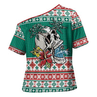 Hawaiian Skull Surfs Cross Shoulder Shirt Mele Kalikimaka Palaka Quilt Pattern LT9 - Polynesian Pride