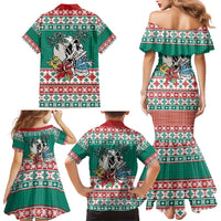Hawaiian Skull Surfs Family Matching Mermaid Dress and Hawaiian Shirt Mele Kalikimaka Palaka Quilt Pattern - Polynesian Pride
