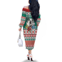 Hawaiian Skull Surfs Family Matching Off The Shoulder Long Sleeve Dress and Hawaiian Shirt Mele Kalikimaka Palaka Quilt Pattern - Polynesian Pride