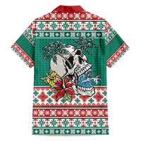 Hawaiian Skull Surfs Family Matching Off Shoulder Maxi Dress and Hawaiian Shirt Mele Kalikimaka Palaka Quilt Pattern - Polynesian Pride