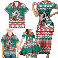 Hawaiian Skull Surfs Family Matching Short Sleeve Bodycon Dress and Hawaiian Shirt Mele Kalikimaka Palaka Quilt Pattern LT9 - Polynesian Pride