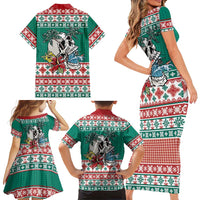 Hawaiian Skull Surfs Family Matching Short Sleeve Bodycon Dress and Hawaiian Shirt Mele Kalikimaka Palaka Quilt Pattern LT9 - Polynesian Pride