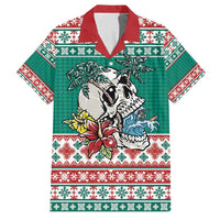 Hawaiian Skull Surfs Family Matching Short Sleeve Bodycon Dress and Hawaiian Shirt Mele Kalikimaka Palaka Quilt Pattern - Polynesian Pride