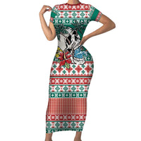 Hawaiian Skull Surfs Family Matching Short Sleeve Bodycon Dress and Hawaiian Shirt Mele Kalikimaka Palaka Quilt Pattern - Polynesian Pride