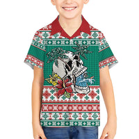 Hawaiian Skull Surfs Family Matching Short Sleeve Bodycon Dress and Hawaiian Shirt Mele Kalikimaka Palaka Quilt Pattern LT9 - Polynesian Pride