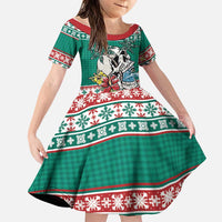 Hawaiian Skull Surfs Family Matching Tank Maxi Dress and Hawaiian Shirt Mele Kalikimaka Palaka Quilt Pattern LT9 Daughter's Dress Green - Polynesian Pride