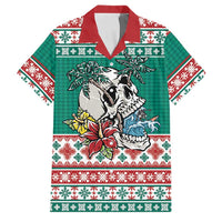 Hawaiian Skull Surfs Family Matching Tank Maxi Dress and Hawaiian Shirt Mele Kalikimaka Palaka Quilt Pattern LT9 Dad's Shirt - Short Sleeve Green - Polynesian Pride
