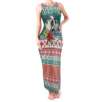 Hawaiian Skull Surfs Family Matching Tank Maxi Dress and Hawaiian Shirt Mele Kalikimaka Palaka Quilt Pattern LT9 Green - Polynesian Pride
