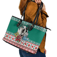 Hawaiian Skull Surfs Leather Tote Bag Mele Kalikimaka Palaka Quilt Pattern - Polynesian Pride