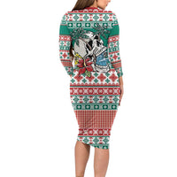 Hawaiian Skull Surfs Long Sleeve Bodycon Dress Mele Kalikimaka Palaka Quilt Pattern - Polynesian Pride