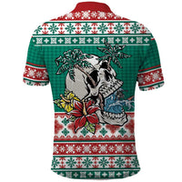 Hawaiian Skull Surfs Polo Shirt Mele Kalikimaka Palaka Quilt Pattern - Polynesian Pride