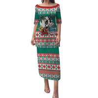 Hawaiian Skull Surfs Puletasi Mele Kalikimaka Palaka Quilt Pattern LT9 Long Dress Green - Polynesian Pride