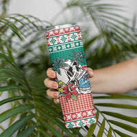 Hawaiian Skull Surfs Skinny Tumbler Mele Kalikimaka Palaka Quilt Pattern - Polynesian Pride