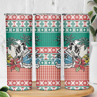 Hawaiian Skull Surfs Skinny Tumbler Mele Kalikimaka Palaka Quilt Pattern - Polynesian Pride