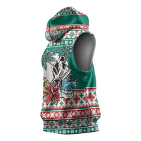 Hawaiian Skull Surfs Sleeveless Hoodie Mele Kalikimaka Palaka Quilt Pattern - Polynesian Pride