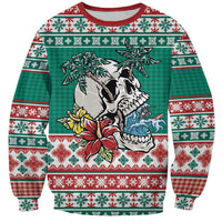 Hawaiian Skull Surfs Sweatshirt Mele Kalikimaka Palaka Quilt Pattern - Polynesian Pride