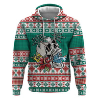 Hawaiian Skull Surfs Zip Hoodie Mele Kalikimaka Palaka Quilt Pattern - Polynesian Pride