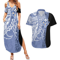 Aloha Vintage Hawaii Tribal Couples Matching Summer Maxi Dress and Hawaiian Shirt Blue Style LT9 Blue - Polynesian Pride