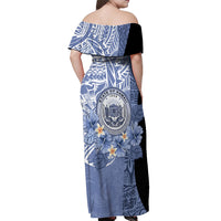 Aloha Vintage Hawaii Tribal Off Shoulder Maxi Dress Blue Style LT9 - Polynesian Pride