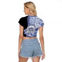 Aloha Vintage Hawaii Tribal Raglan Cropped T Shirt Blue Style LT9 - Polynesian Pride