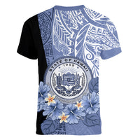 Aloha Vintage Hawaii Tribal Women V Neck T Shirt Blue Style LT9 - Polynesian Pride
