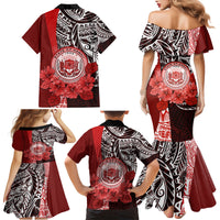 Aloha Vintage Hawaii Tribal Family Matching Mermaid Dress and Hawaiian Shirt Red Style LT9 - Polynesian Pride