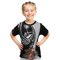 Hafa Adai Guam Kid T Shirt Tropical Flowers with Polynesian Pattern LT9 Black - Polynesian Pride