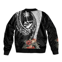 Hafa Adai Guam Sleeve Zip Bomber Jacket Tropical Flowers with Polynesian Pattern LT9 - Polynesian Pride