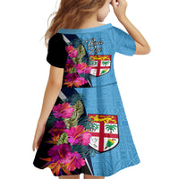 Bula Fiji Vintage Fijian Masi Pattern Family Matching Off Shoulder Maxi Dress and Hawaiian Shirt Blue Unique LT9 - Polynesian Pride