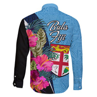 Bula Fiji Vintage Fijian Masi Pattern Family Matching Off Shoulder Maxi Dress and Hawaiian Shirt Blue Unique LT9 - Polynesian Pride