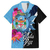 Bula Fiji Vintage Fijian Masi Pattern Family Matching Short Sleeve Bodycon Dress and Hawaiian Shirt Blue Unique LT9 Dad's Shirt - Short Sleeve Blue - Polynesian Pride