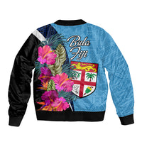 Bula Fiji Vintage Fijian Masi Pattern Sleeve Zip Bomber Jacket Blue Unique LT9 - Polynesian Pride