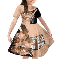 Bula Fiji Vintage Fijian Masi Pattern Kid Short Sleeve Dress Peach Fuzz Unique LT9 KID Peach Fuzz - Polynesian Pride