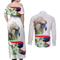 Philippines Eagle and Sampaguita Flowers Couples Matching Off Shoulder Maxi Dress and Long Sleeve Button Shirt Polynesian Pattern