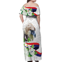 Philippines Eagle and Sampaguita Flowers Off Shoulder Maxi Dress Polynesian Pattern