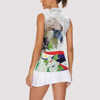 Philippines Eagle and Sampaguita Flowers Women Sleeveless Polo Shirt Polynesian Pattern