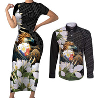 Philippines Eagle with Coat Of Arm Couples Matching Short Sleeve Bodycon Dress and Long Sleeve Button Shirt Simple Sampaguita Jasmine