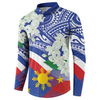 Philippines Flag Button Sweatshirt Sampaguita Jasmine with Polynesian Tribal
