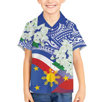 Philippines Flag Family Matching Tank Maxi Dress and Hawaiian Shirt Sampaguita Jasmine with Polynesian Tribal