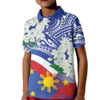 Philippines Flag Kid Polo Shirt Sampaguita Jasmine with Polynesian Tribal