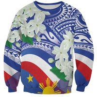 Philippines Flag Sweatshirt Sampaguita Jasmine with Polynesian Tribal
