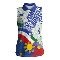 Philippines Flag Women Sleeveless Polo Shirt Sampaguita Jasmine with Polynesian Tribal