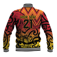 New Zealand Rangatira Custom Baseball Jacket Red and Gold Niho Taniwha Maori Tribal