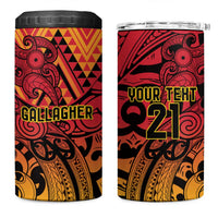 New Zealand Rangatira Custom 4 in 1 Can Cooler Tumbler Red and Gold Niho Taniwha Maori Tribal