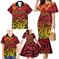 New Zealand Rangatira Custom Family Matching Mermaid Dress and Hawaiian Shirt Red and Gold Niho Taniwha Maori Tribal