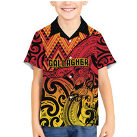 New Zealand Rangatira Custom Family Matching Mermaid Dress and Hawaiian Shirt Red and Gold Niho Taniwha Maori Tribal
