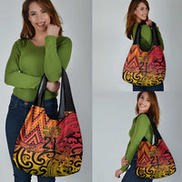 New Zealand Rangatira Custom Grocery Bag Red and Gold Niho Taniwha Maori Tribal